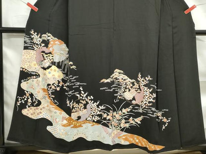 平和屋着物■豪華黒留袖 刺繍 雪輪花鳥文 金彩 正絹 逸品 DABF4944qa