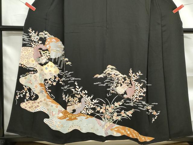 平和屋着物■豪華黒留袖 刺繍 雪輪花鳥文 金彩 正絹 逸品 DABF4944qa