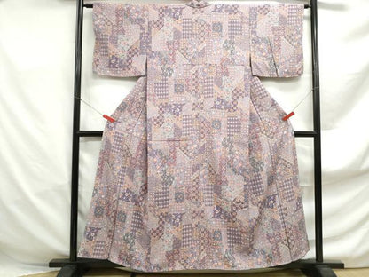 平和屋着物■上質な小紋　切嵌更紗花文　正絹　逸品　DABF4946qa