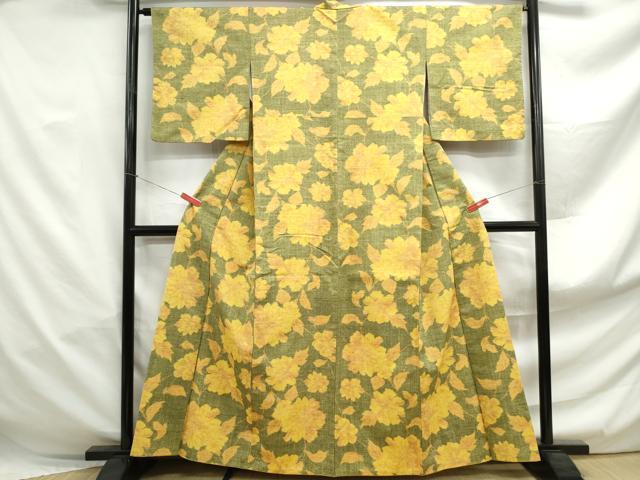 平和屋着物■上質な紬　枝花文　正絹　逸品　DABF4950qa