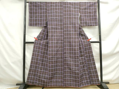 平和屋着物■上質な紬　格子　燕絣　正絹　逸品　DABF4951qa