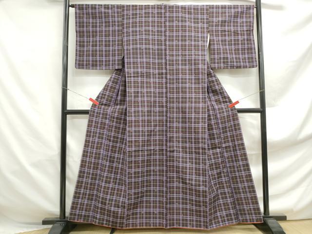 平和屋着物■上質な紬　格子　燕絣　正絹　逸品　DABF4951qa