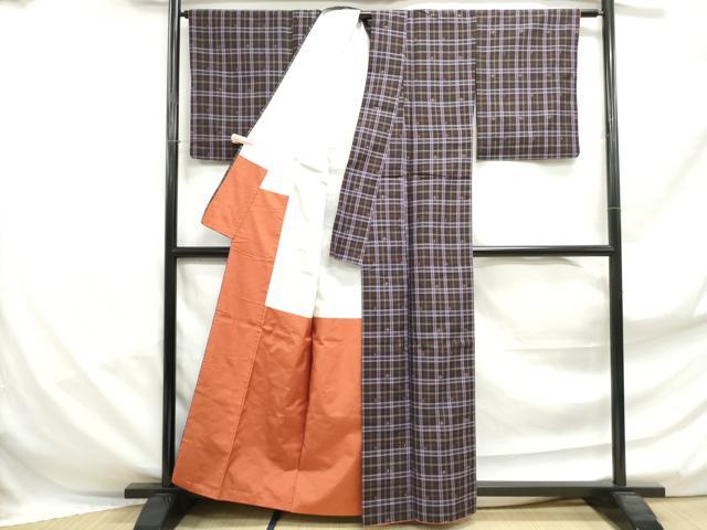 平和屋着物■上質な紬　格子　燕絣　正絹　逸品　DABF4951qa