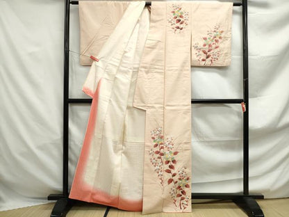 平和屋着物■訪問着　作家物　手描き　紬地　草花文　金銀彩　正絹　逸品　DABF4954qa