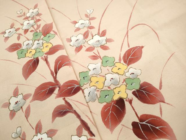 平和屋着物■訪問着　作家物　手描き　紬地　草花文　金銀彩　正絹　逸品　DABF4954qa