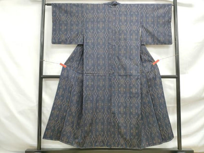 平和屋着物■上質な紬　幾何学文様　正絹　逸品　DABF4956qa