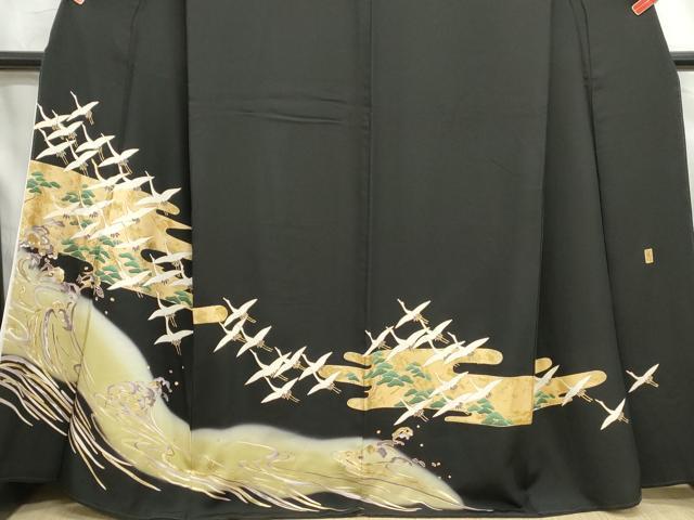 平和屋着物■豪華黒留袖　萬寿染　飛鶴立波松文　暈し染め　金彩　正絹　逸品　DABF4957qa