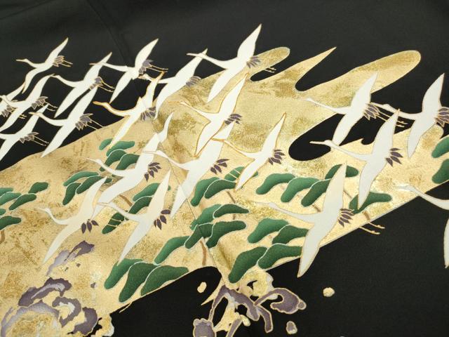 平和屋着物■豪華黒留袖　萬寿染　飛鶴立波松文　暈し染め　金彩　正絹　逸品　DABF4957qa