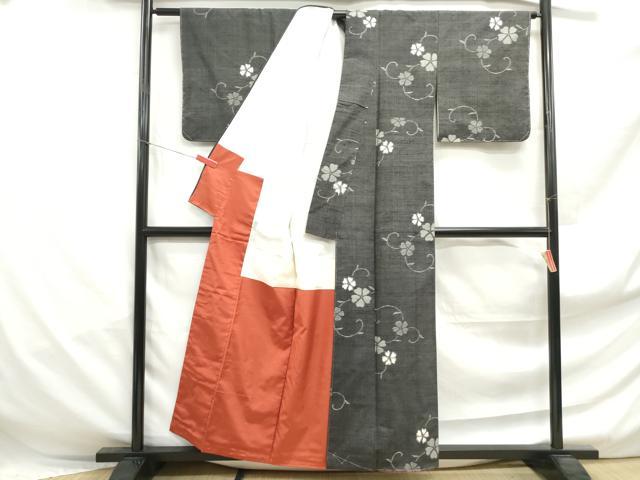 平和屋着物■上質な紬　花唐草文　正絹　逸品　DABF4958qa