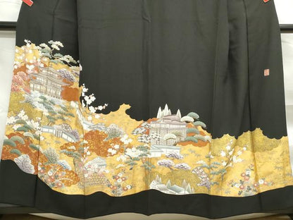 平和屋着物■豪華黒留袖　作家物　風景花文　松竹梅　金彩　正絹　逸品　DABF4963qa