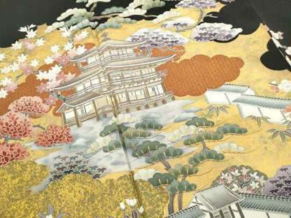 平和屋着物■豪華黒留袖　作家物　風景花文　松竹梅　金彩　正絹　逸品　DABF4963qa