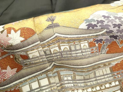 平和屋着物■豪華黒留袖　作家物　風景花文　松竹梅　金彩　正絹　逸品　DABF4963qa
