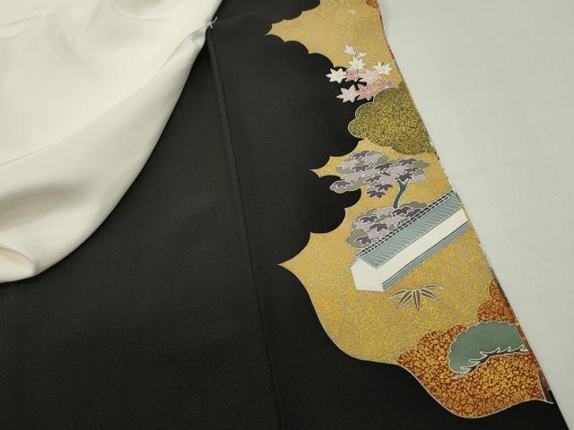 平和屋着物■豪華黒留袖　作家物　風景花文　松竹梅　金彩　正絹　逸品　DABF4963qa