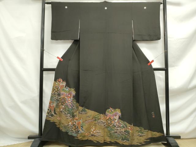 平和屋着物■豪華黒留袖　作家物　立波御所車花文　金彩　正絹　逸品　DABF4967qa