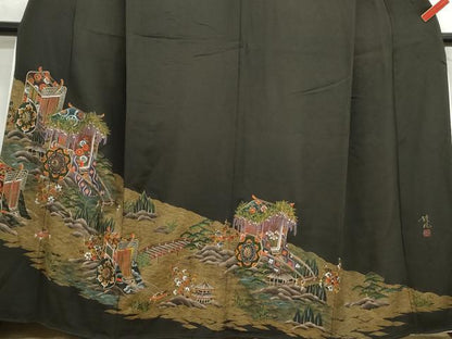 平和屋着物■豪華黒留袖　作家物　立波御所車花文　金彩　正絹　逸品　DABF4967qa