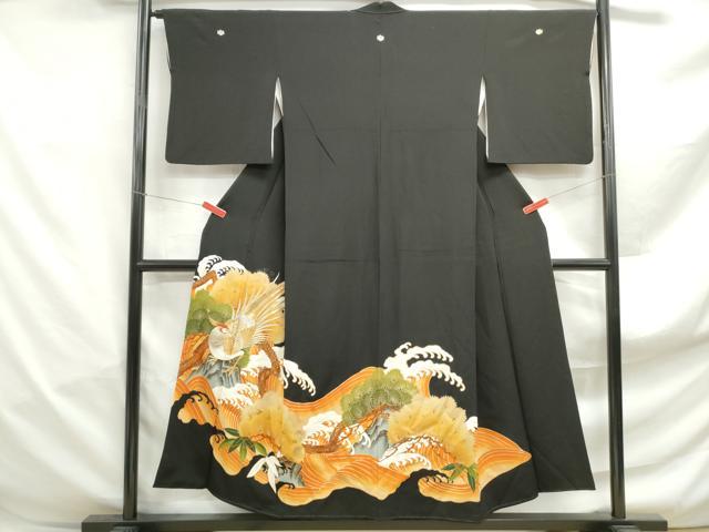 平和屋着物■豪華黒留袖　刺繍　花鳥立波松文　金彩　正絹　逸品　DABF4969qa