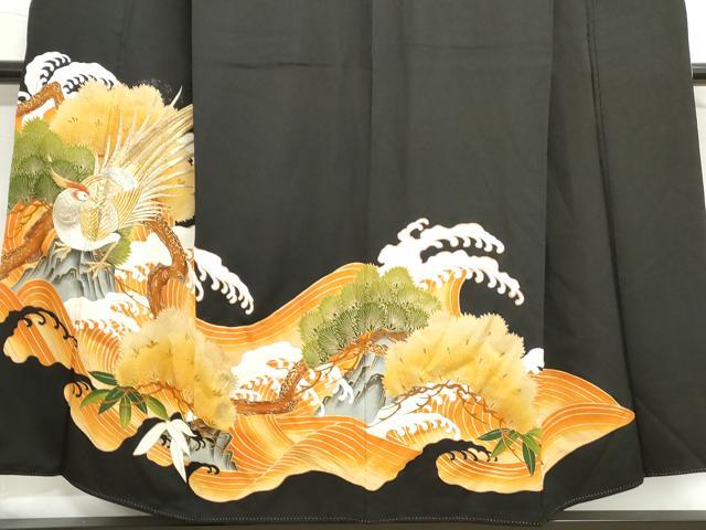 平和屋着物■豪華黒留袖　刺繍　花鳥立波松文　金彩　正絹　逸品　DABF4969qa