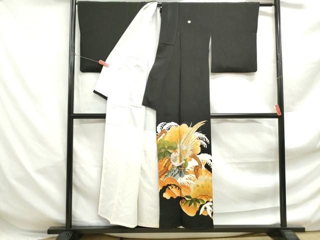 平和屋着物■豪華黒留袖　刺繍　花鳥立波松文　金彩　正絹　逸品　DABF4969qa