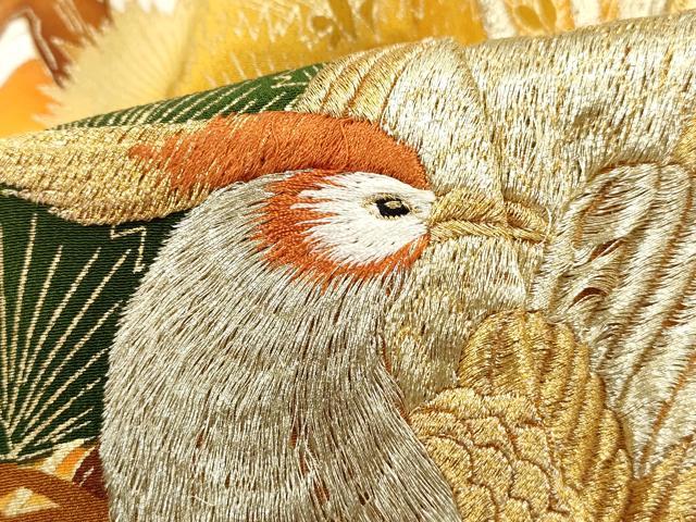 平和屋着物■豪華黒留袖　刺繍　花鳥立波松文　金彩　正絹　逸品　DABF4969qa