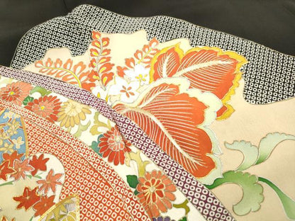 平和屋着物■豪華黒留袖　駒刺繍　扇面花文　金彩　正絹　逸品　DABF4971qa