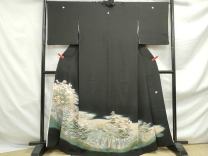 平和屋着物■豪華黒留袖　作家物　風景樹林文　暈し染め　金彩　正絹　逸品　DABF4973qa