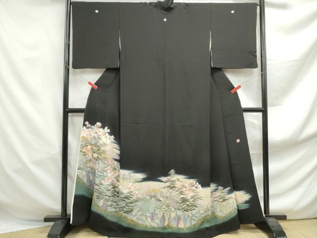 平和屋着物■豪華黒留袖　作家物　風景樹林文　暈し染め　金彩　正絹　逸品　DABF4973qa