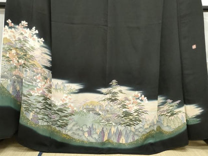 平和屋着物■豪華黒留袖　作家物　風景樹林文　暈し染め　金彩　正絹　逸品　DABF4973qa