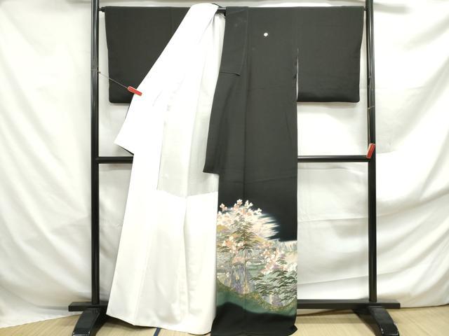 平和屋着物■豪華黒留袖　作家物　風景樹林文　暈し染め　金彩　正絹　逸品　DABF4973qa