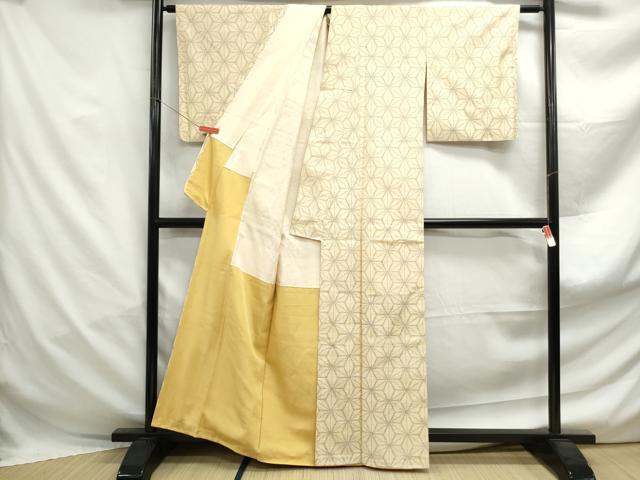 平和屋着物■上質な紬　麻の葉文様　正絹　逸品　DABF4974qa