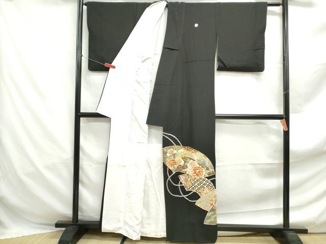 平和屋着物■豪華黒留袖　駒刺繍　総刺繍　地紙花鳥文　金銀糸　正絹　逸品　DABF4975qa