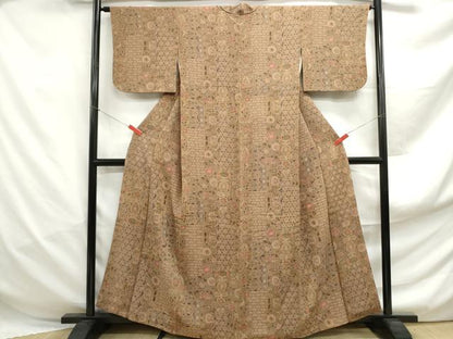 平和屋着物■上質な小紋　更紗花文　鬼しぼ縮緬　高島屋扱い　正絹　逸品　DABF4978qa