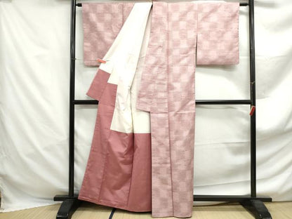 平和屋着物■上質な紬　市松文様　正絹　逸品　DABF4979qa