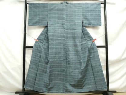 平和屋着物■上質な紬　格子　正絹　逸品　DABF4982qa