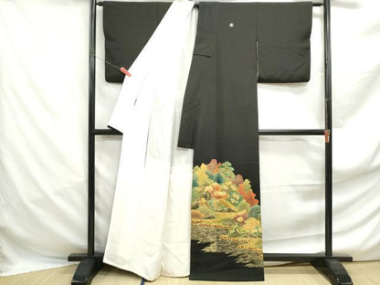 平和屋着物■豪華黒留袖　駒刺繍　立波風景文　正絹　逸品　DABF4984qa