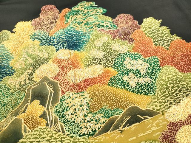 平和屋着物■豪華黒留袖　駒刺繍　立波風景文　正絹　逸品　DABF4984qa
