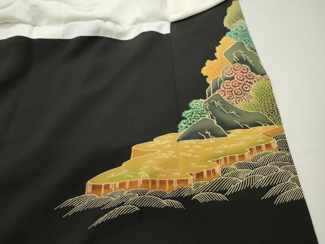 平和屋着物■豪華黒留袖　駒刺繍　立波風景文　正絹　逸品　DABF4984qa