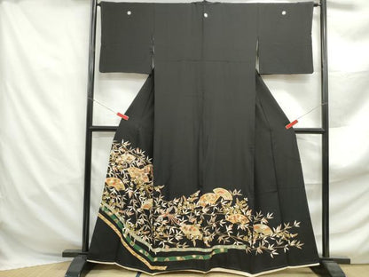 平和屋着物■豪華黒留袖　駒刺繍　地紙鳳凰花文　金彩　正絹　逸品　DABF4993qa