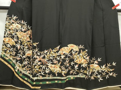 平和屋着物■豪華黒留袖　駒刺繍　地紙鳳凰花文　金彩　正絹　逸品　DABF4993qa