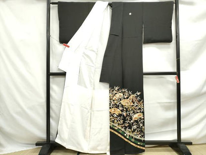 平和屋着物■豪華黒留袖　駒刺繍　地紙鳳凰花文　金彩　正絹　逸品　DABF4993qa
