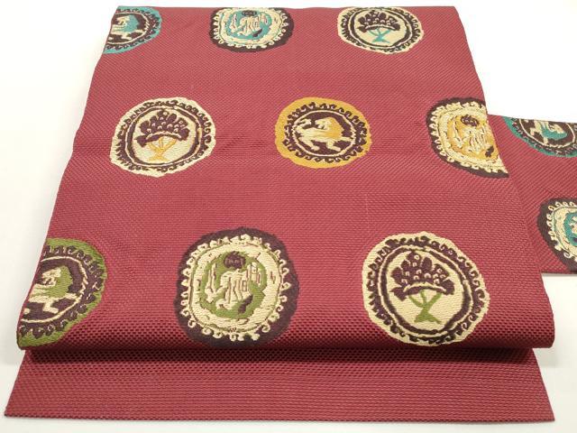 平和屋着物◎本場筑前博多織　八寸名古屋帯　動物丸文　正絹　逸品　DABF5001xg