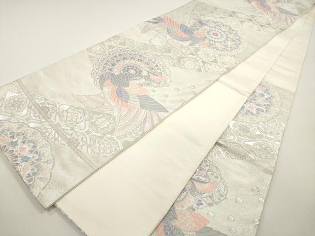 平和屋着物◎六通柄袋帯　唐織　九百錦　孔雀花文　銀糸　正絹　逸品　DABF5011xg