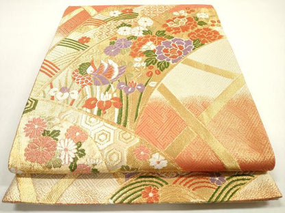 平和屋着物◎佐賀錦　六通柄袋帯　唐織　吉祥花鳥文　金糸　正絹　逸品　DABF5013xg