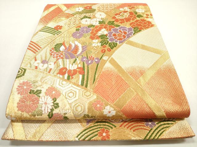 平和屋着物◎佐賀錦　六通柄袋帯　唐織　吉祥花鳥文　金糸　正絹　逸品　DABF5013xg