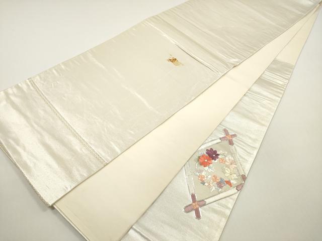 平和屋着物◎太鼓柄袋帯　駒刺繍　総刺繍　天井花丸文　銀糸　正絹　逸品　DABF5024xg