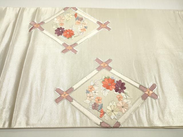 平和屋着物◎太鼓柄袋帯　駒刺繍　総刺繍　天井花丸文　銀糸　正絹　逸品　DABF5024xg