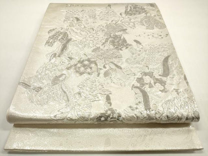 平和屋着物◎六通柄袋帯　三十六歌仙屏風図　銀糸　正絹　逸品　DABF5032xg