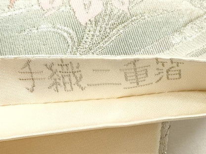 平和屋着物◎六通柄袋帯　屏風孔雀文様　プラチナ箔　手織二重箔　正絹　逸品　DABF5035xg