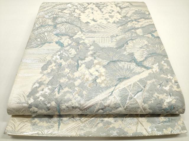 平和屋着物◎六通柄袋帯　光悦庵　風景文　銀糸　正絹　逸品　DABF5036xg