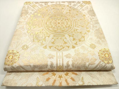 平和屋着物◎六通柄袋帯　正倉院更紗花文　金糸　三越扱い　正絹　逸品　DABF5066xg