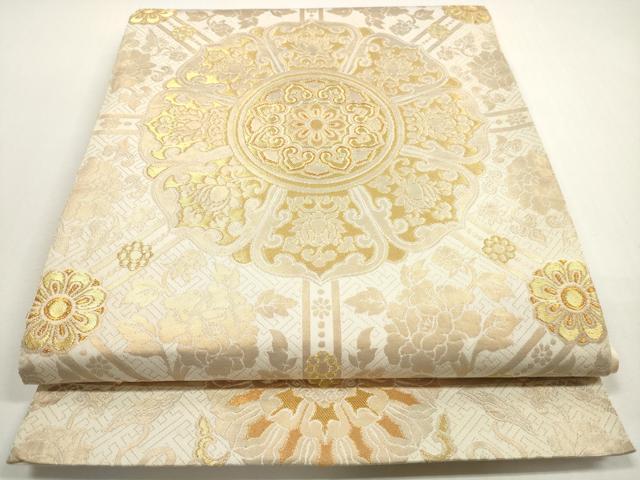 平和屋着物◎六通柄袋帯　正倉院更紗花文　金糸　三越扱い　正絹　逸品　DABF5066xg
